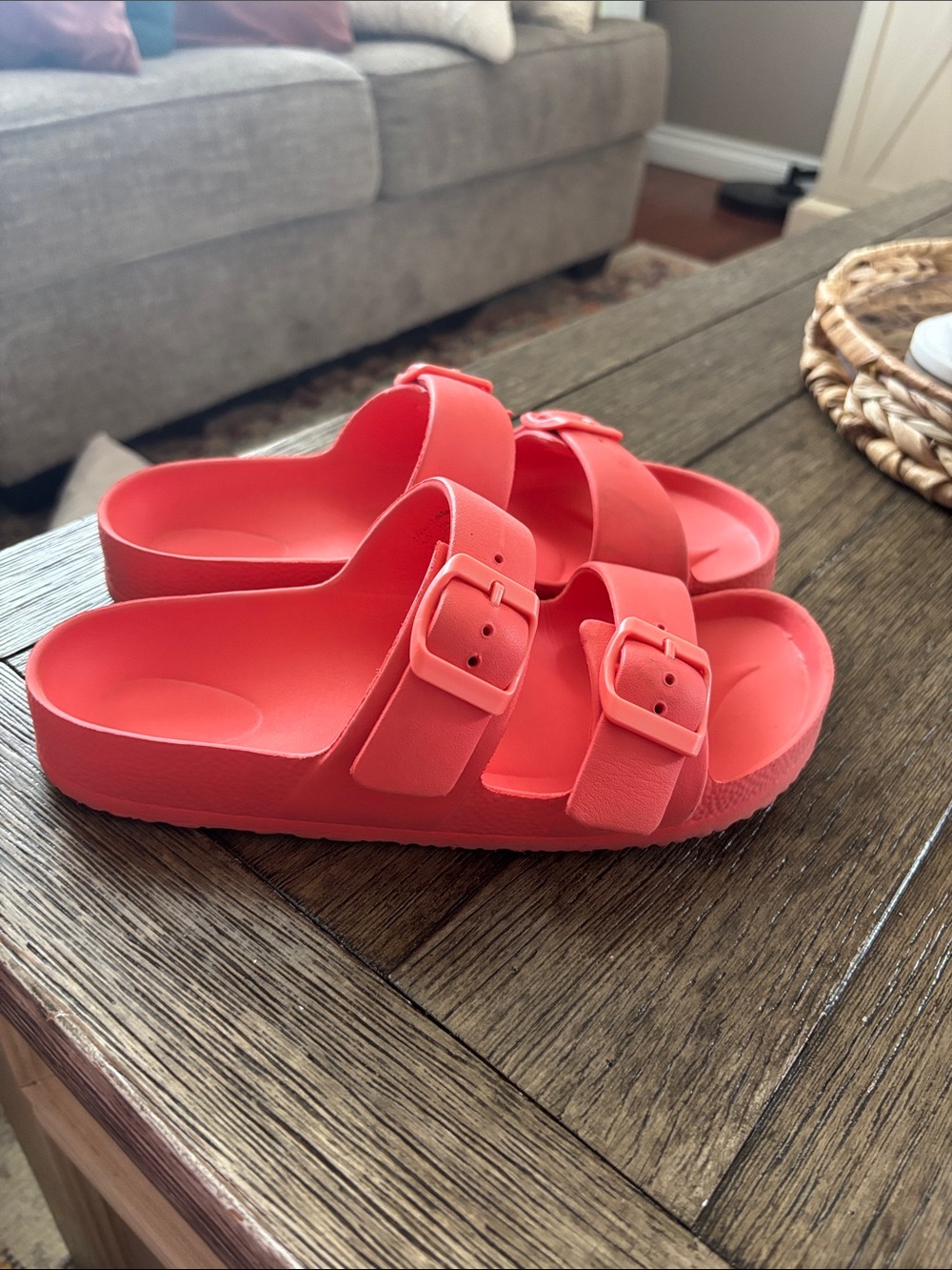 Women’s Red Double-Buckle Slide Sandals